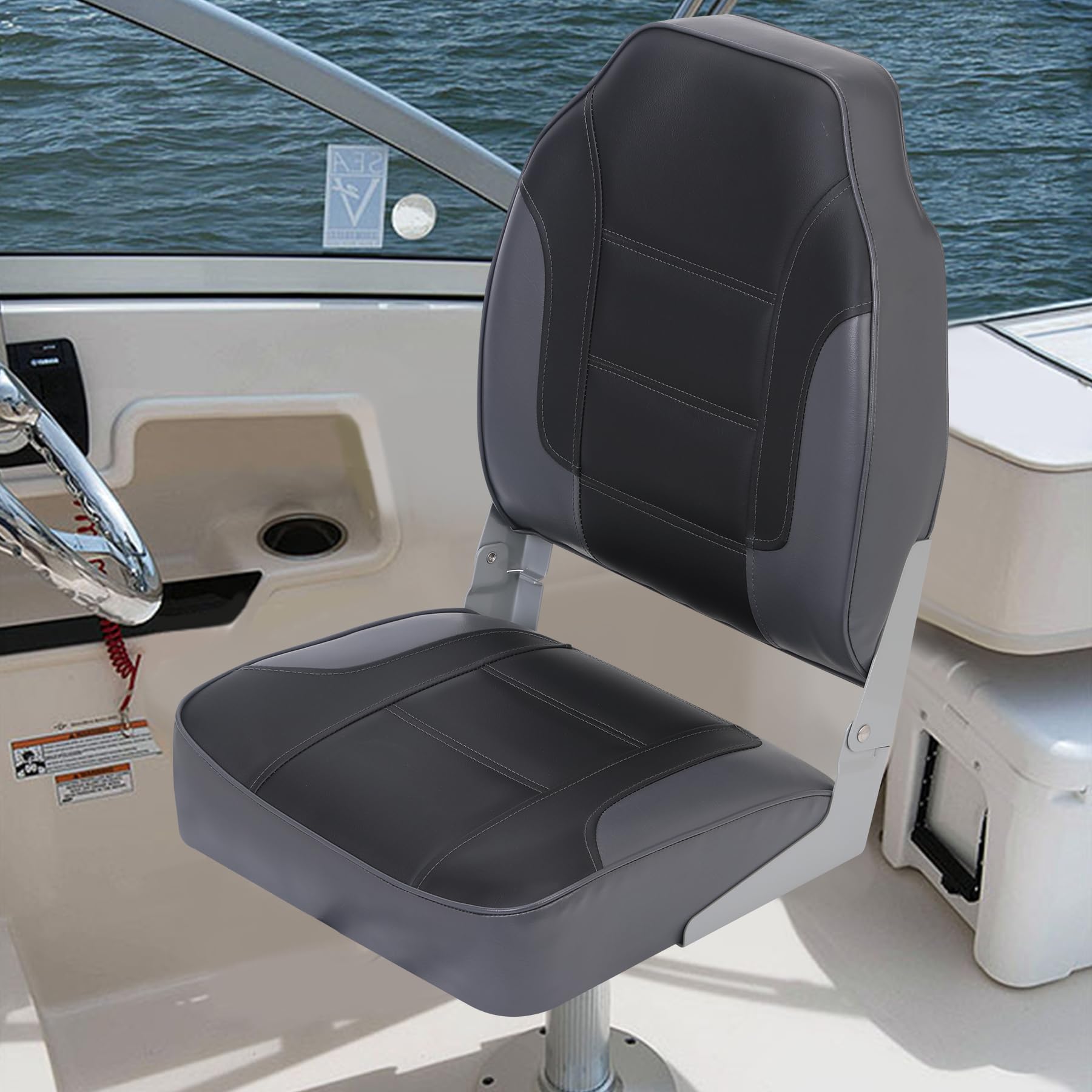Garvee Lot de 2 sièges de bateau pliables à dossier haut, mousse épaisse, revêtement PVC résistant, pour pêche et promenade, installation facile