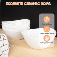 Ensemble de 4 grands bols ovales en porcelaine Garvee de 1,25 L (42 oz), 20 cm (8 po), blancs, empilables de façon ergonomique pour la cuisine et la table.
