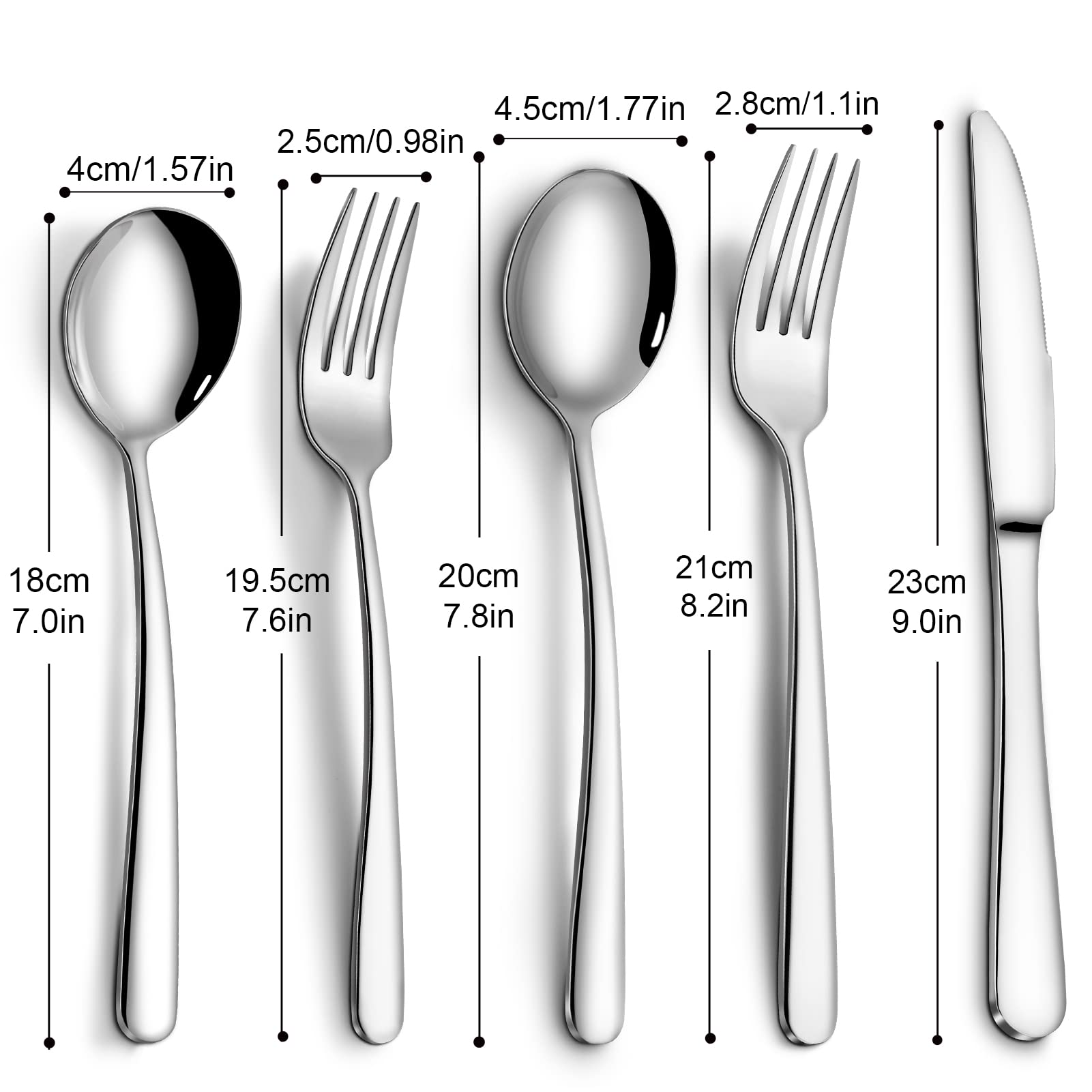 Garvee Set Posate Acciaio Inox 30 pièces pour 6 personnes, ensemble de couverts en acier inoxydable, design élégant, robuste, cuisine et table, argent