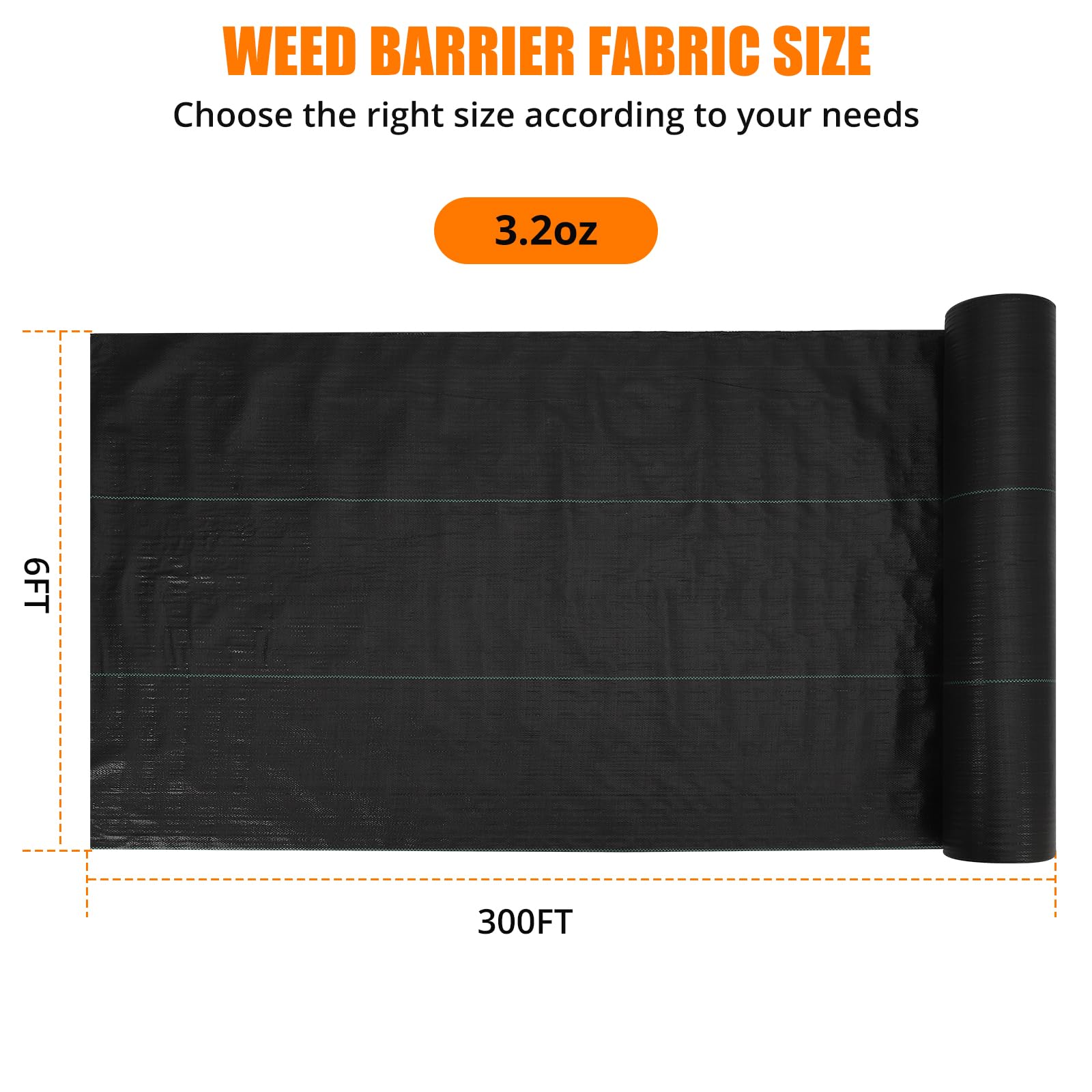 Garvee Toile de Paillage Anti-Mauvaises Herbes 1,83 x 91,44 m, Polypropylène 90 g/m², Stabilisée UV et Perméable à l’Eau, Noir