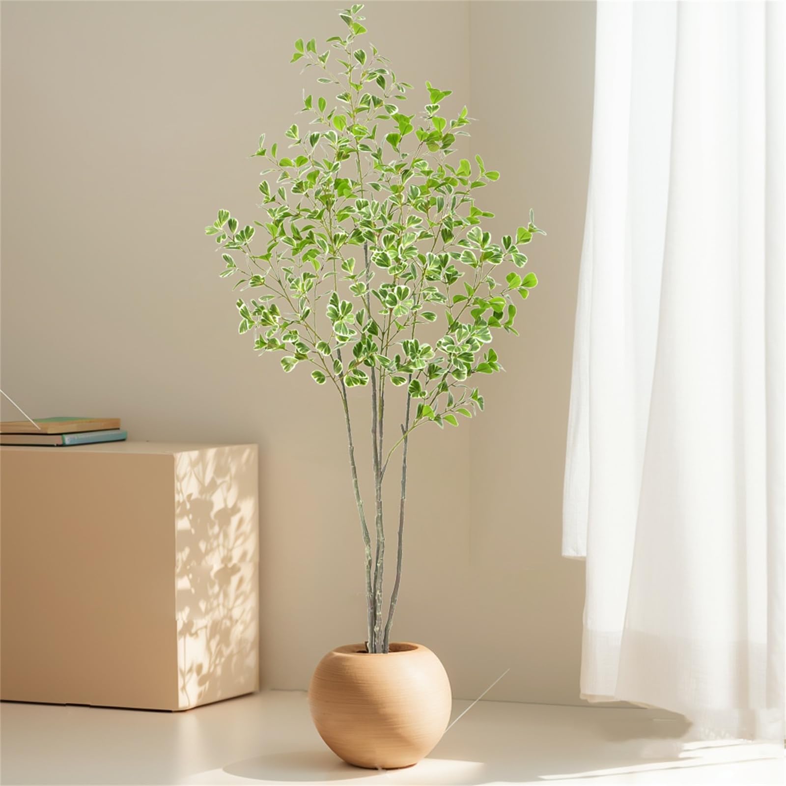 Ficus artificiel Garvee de 120 cm avec branches ajustables, idéal pour le salon et le bureau. Entretien facile, pot stable, vert.
