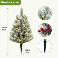 Garvee Lot de 2 sapins de Noël LED 75 cm, PVC effet neige floquée, avec baies rouges, boules dorées, décorations et lumières, pour intérieur et extérieur