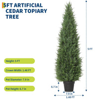 Garvee Arbres topiaires artificiels en cèdre 1,50 m en polyéthylène, résistants aux UV et aux intempéries, branches orientables, pour jardin et terrasse, vert