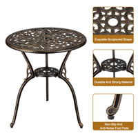 Ensemble de jardin 3 pièces Garvee en aluminium moulé avec trou pour parasol, idéal pour le jardin, le balcon et la terrasse. Finition laiton rétro, robuste et élégant.