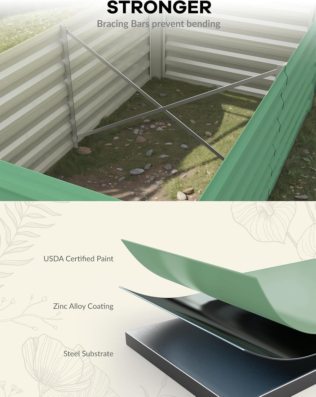 Garvee Bac potager surélevé en acier galvanisé 0,5mm, 240 x 120 x 60cm, vert, résistant pour jardin extérieur, légumes et plantes