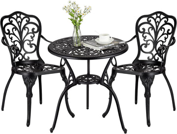 Ensemble bistro d'extérieur Garvee 3 pièces, en aluminium résistant aux intempéries et à la rouille, avec trou pour parasol, mobilier de jardin et de balcon, noir.