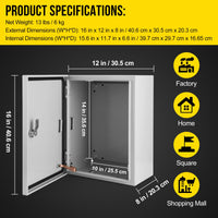Boîtier électrique extérieur Garvee 40,6 x 30,5 x 20,3 cm (16 x 12 x 8 pouces) NEMA 4X, étanche IP66, en acier, pour l'industrie et la construction, gris.