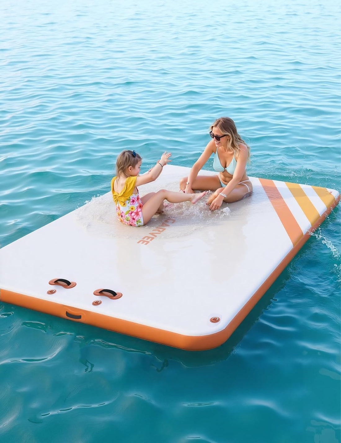 Garvee Plateforme gonflable flottante 2,4 x 1,8 m, surface antidérapante en PVC, stable et équipée d'une échelle pour piscine et plage