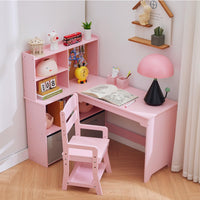 Ensemble bureau d'angle pour enfant Garvee avec tableau d'affichage et rangement, en forme de L, pour chambre d'enfant, rose, 101,6 x 106,7 x 78,7 cm