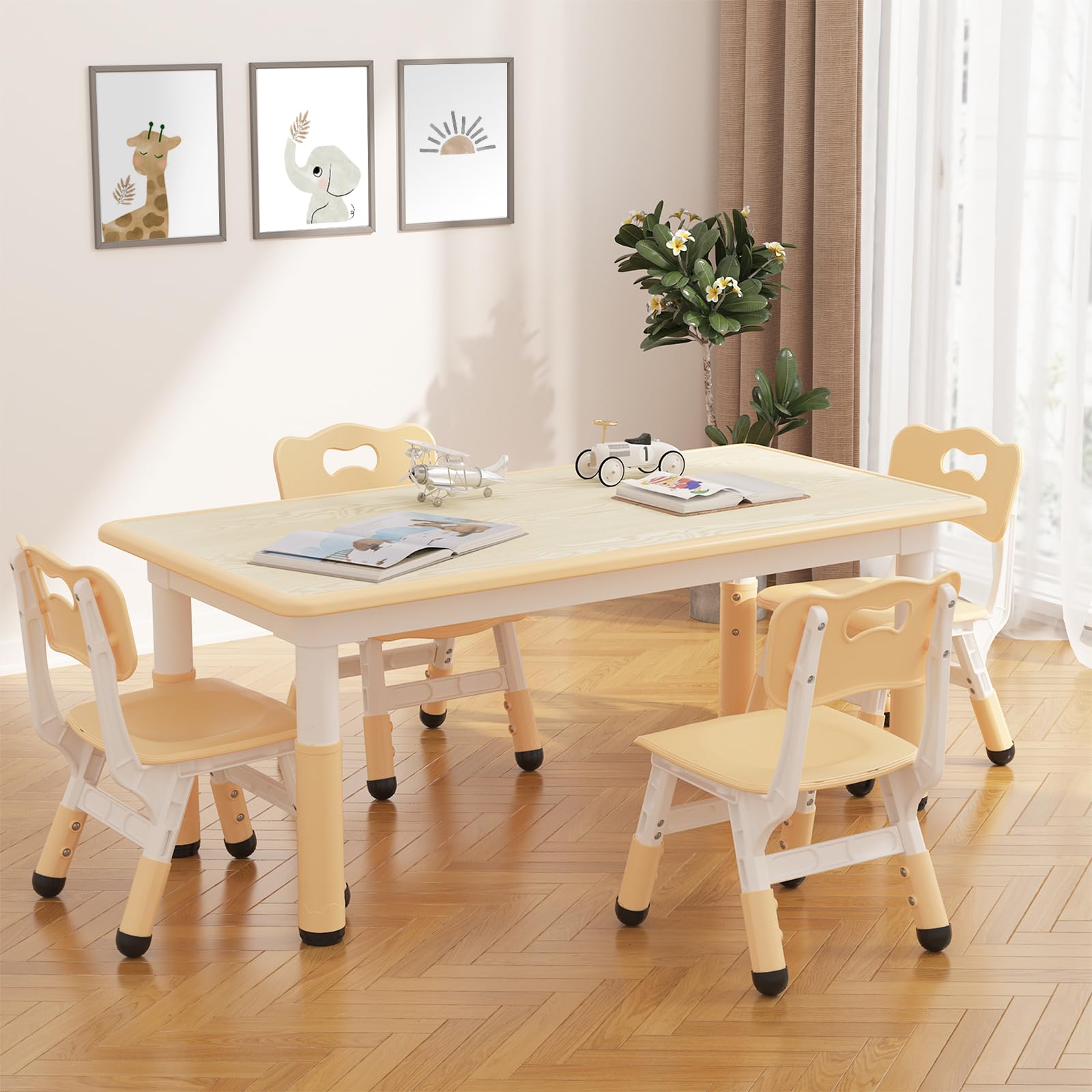 Ensemble table et 4 chaises pour enfants Garvee, hauteur réglable, plateau à motifs graffiti, pieds antidérapants, table d'activités artistiques et manuelles pour la maison et la garderie