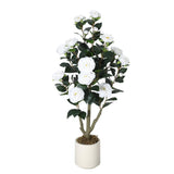 Garvee arbre Camélia Artificiel 91 cm, Feuillage Réaliste, Résistant UV, Intérieur Extérieur, Vert - Blanc