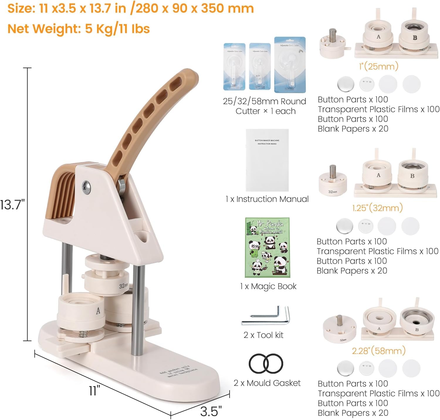 Machine à boutons Garvee – Machine à boutons 25/32/58 mm en plastique ABS pour enfants, projets de loisirs créatifs et cadeaux DIY
