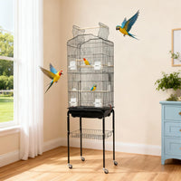 Cage à oiseaux Garvee avec plateforme de jeu, support à roulettes amovible, en métal, pour usage domestique et commercial, grand modèle, argentée