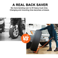 Chariot porte-roue Garvee pour pneus de camion, réglable, capacité 150 kg, rouleaux de 24 cm, rotation 360°, pour pneus de 16,5 à 62 cm de large, idéal pour garage et atelier, couleur orange