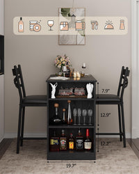 Ensemble table de bar extensible Garvee pour 2 à 4 personnes, coussins de 40 cm de large, MDF durable, espace de rangement, noir, idéal pour les petits appartements