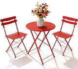Garvee Ensemble Bistro 3 Pièces Métal Pliable Résistant UV Imperméable Pour Balcon Jardin, Compact, Coloré - Rouge