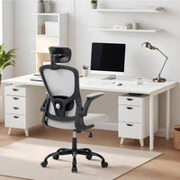 Chaise de bureau ergonomique Garvee avec soutien lombaire et appui-tête réglables, maille respirante, accoudoirs pliables, pivotante, grise, bureau