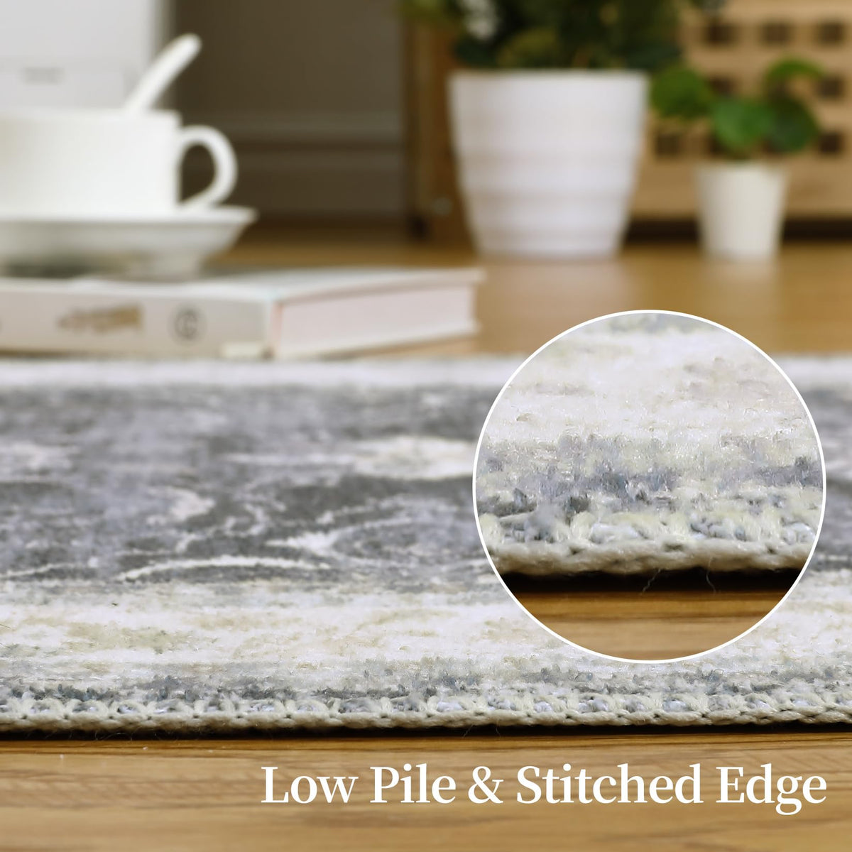 Tapis vintage Garvee, grand format 200 x 290 cm, résistant à l'eau et aux taches, antidérapant, motif poules, gris foncé, lavable en machine, intérieur et extérieur.