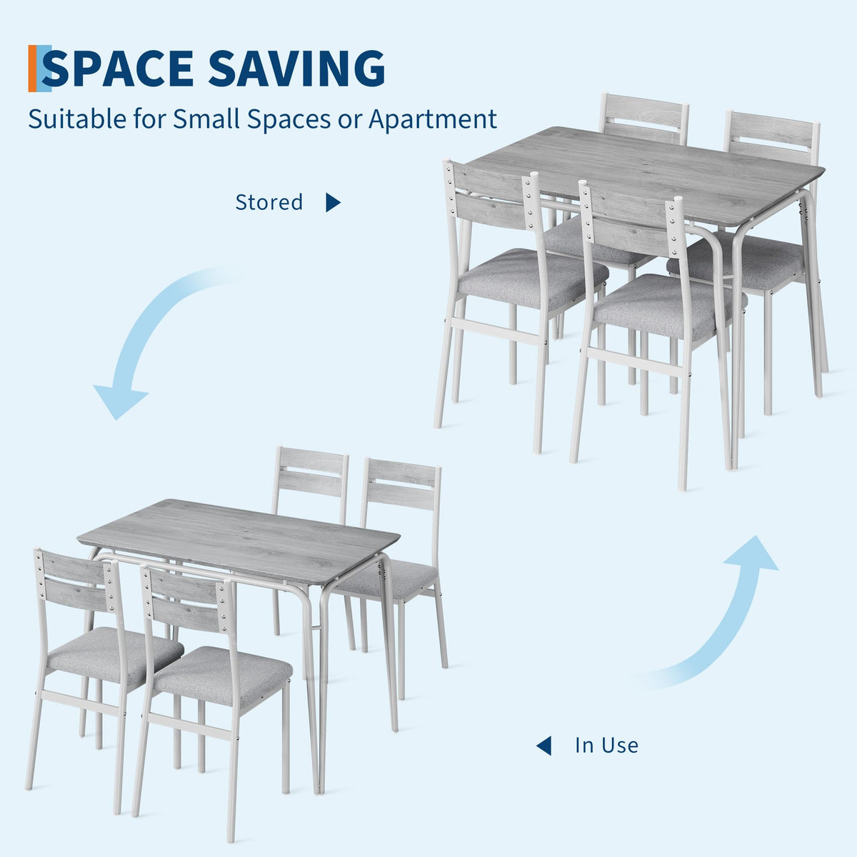 Ensemble de salle à manger Garvee pour 4 personnes, table carrée avec 4 chaises rembourrées, MDF et métal, gain de place et stable, pour les petites pièces et les cuisines.