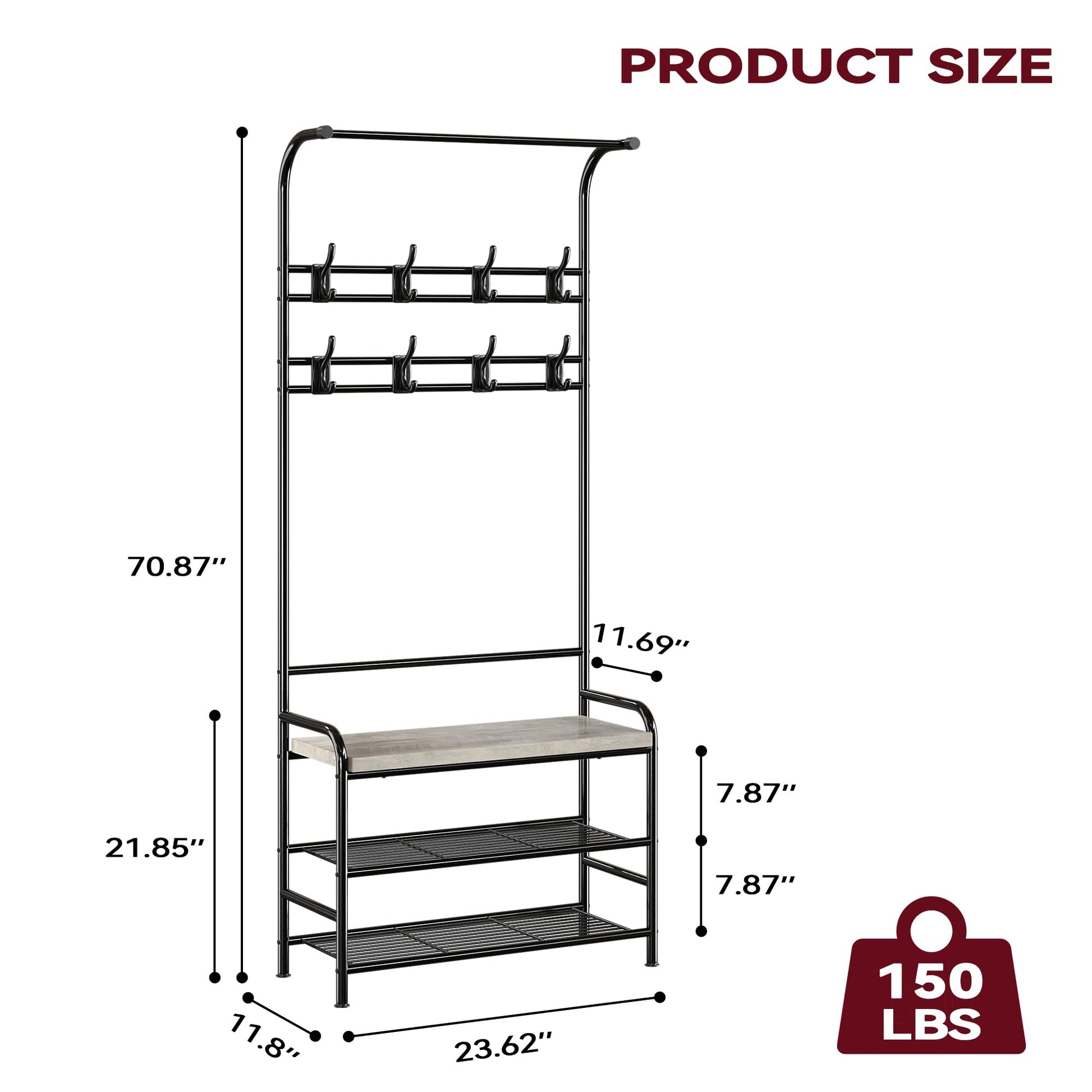 Porte-chaussures Garvee avec banc et 8 crochets, armoire 4 en 1 pour entrée et chambre, 60 x 30 x 180 cm, gris