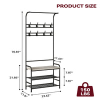 Porte-chaussures Garvee avec banc et 8 crochets, armoire 4 en 1 pour entrée et chambre, 60 x 30 x 180 cm, gris