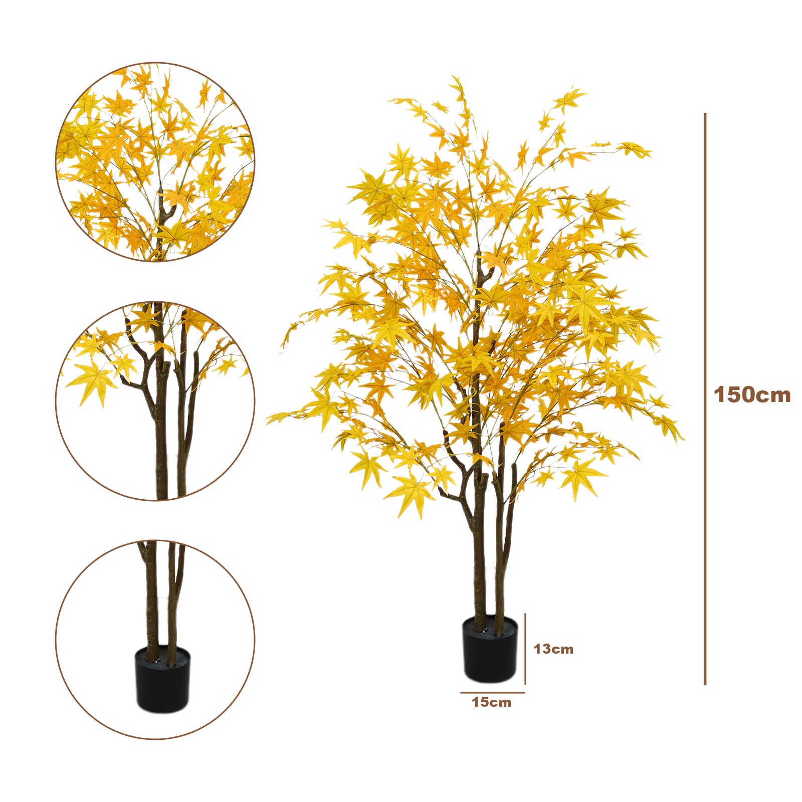 Érable artificiel Garvee de 1,5 m, feuilles d'automne réalistes, pot en plastique souple effet soie, décoration polyvalente pour salon et fêtes