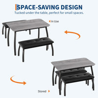 Ensemble de salle à manger rétro Garvee 3 pièces avec design d'angle, 2 bancs rembourrés, structure en métal, cuir PU, gain de place pour les petites pièces