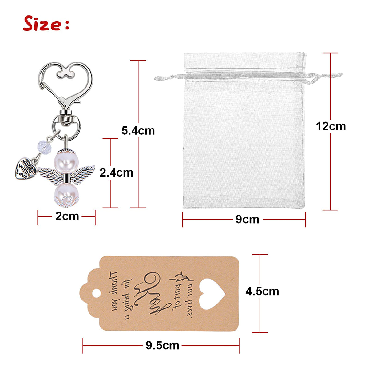 Ensemble de 20 porte-clés anges gardiens Garvee avec perles, faits main, cadeau idéal pour un mariage, un baptême, Noël ou un anniversaire, multicolore