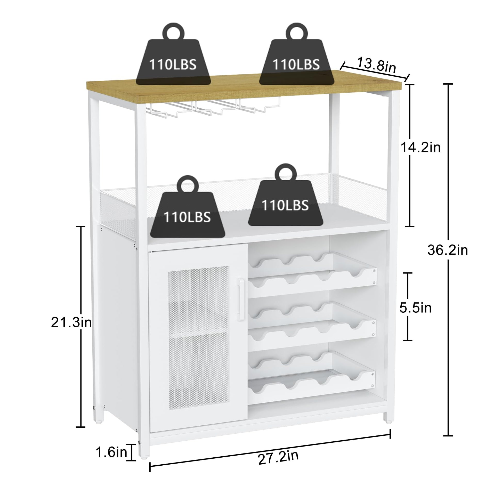 Meuble bar à vin Garvee, 3 niveaux avec casier à vin amovible pour cuisine et bar, 69 cm L x 35 cm P x 92 cm H, blanc, MDF robuste et fer
