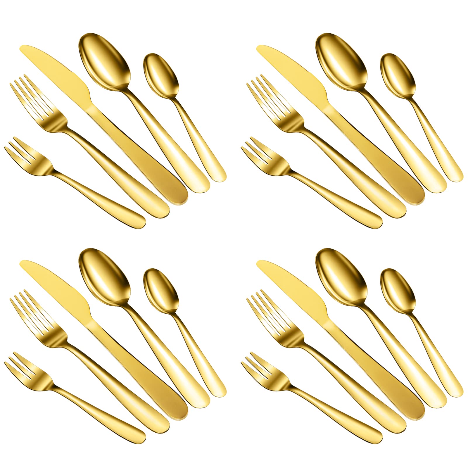 Garvee Ménagère 60 pièces en acier inoxydable pour 12 personnes, couleur or, polie miroir, robuste
