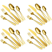 Garvee Ménagère 60 pièces en acier inoxydable pour 12 personnes, couleur or, polie miroir, robuste