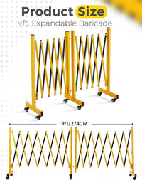 Garvee Barrière de sécurité extensible 274 cm, métal pliable avec roulettes, robuste, pour circulation, jaune et noir