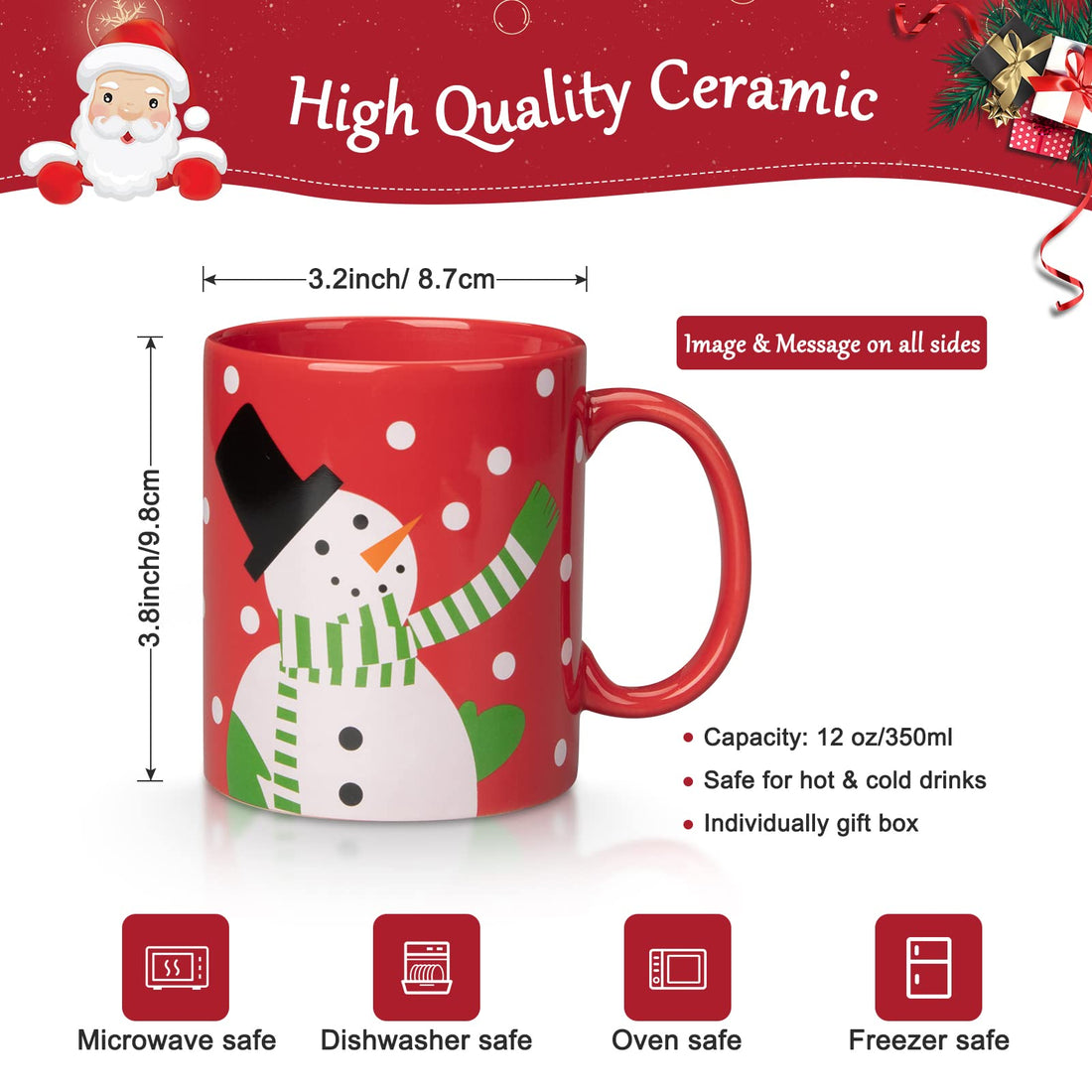 Coffret de 2 tasses de Noël Garvee, Bonhomme de neige et Pingouin, 35 cl, Céramique, Compatible micro-ondes et lave-vaisselle, Coffret cadeau, Décor festif
