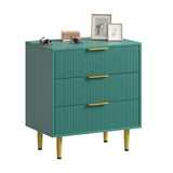 Garvee commode à 3 tiroirs, structure cannelée en MDF, poignées et pieds en métal, vert, protection anti-basculement pour la chambre et le couloir - Vert