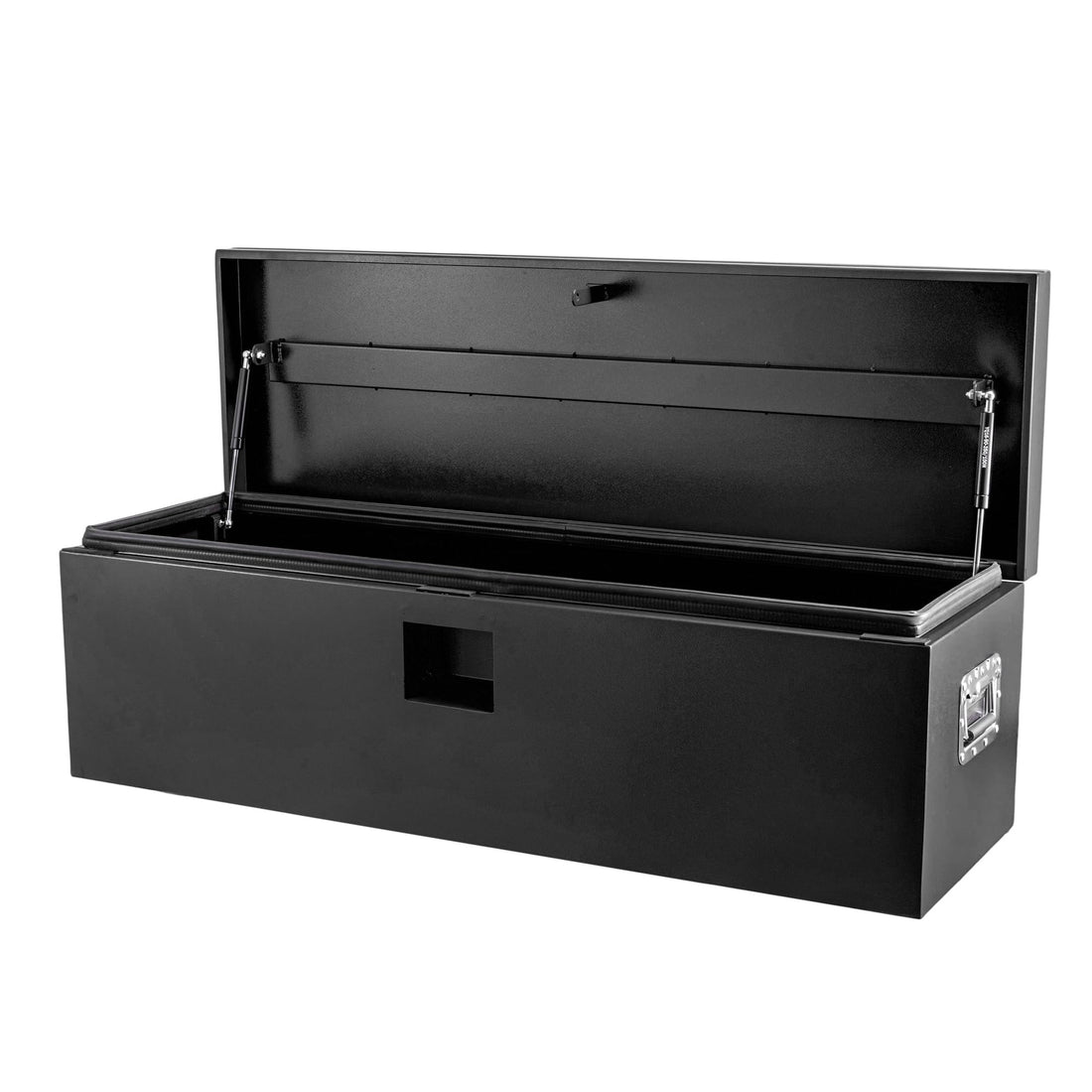 Garvee Coffre à Outils en Fer HHF pour Camion, Couvercle Rainuré avec Double Vérin Hydraulique, 38 × 38 × 122 cm, Serrure Sécurisée, Noir