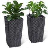Garvee Pot haut en rotin synthétique à arrosage automatique 57 cm noir, décoration élégante pour entrée et terrasse