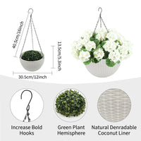 Ensemble de géraniums artificiels Garvee, résistant aux intempéries, 2 paniers, blanc, pour la décoration du jardin et de la terrasse