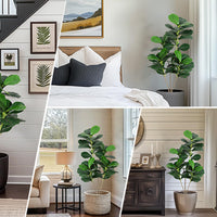 Garvee Ficus lyrata artificiel 152 cm en polyester avec pot blanc, arbre décoratif réaliste et durable pour intérieur et extérieur