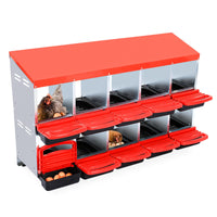 Garvee Pondoir pour Poules 10 Compartiments, Acier Galvanisé 0,7 mm avec Couvercle Émaillé et Bacs en Plastique Amovibles, Design Incliné, Nettoyage Facile, Rouge