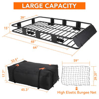 Garvee Panier de toit universel 163x99x15cm, charge 91kg, acier Q235 avec sac étanche, filet, sangles et antivol pour SUV et pick-up, noir
