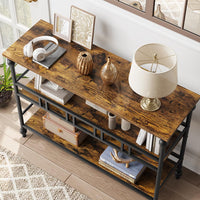 Garvee Console industrielle à 3 niveaux avec rangement, structure métal et MDF, style vintage, pieds réglables, pour entrée et salon, 109 × 30 × 80 cm, vintage
