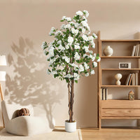 Osmanthus artificiel Garvee de 1,80 m avec 252 fleurs blanches, tronc en bois naturel, sans entretien, pot stable pour la décoration intérieure et extérieure