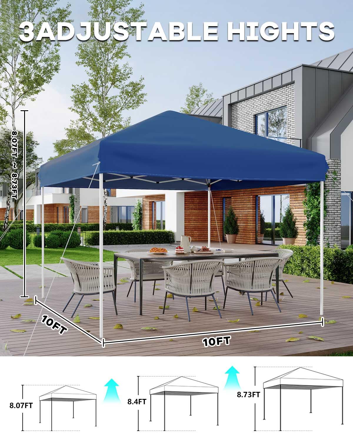 Tente pliante Garvee 3 x 3 m - Protection UV, imperméable, hauteur réglable, structure en acier robuste, toile Oxford 210D, idéale pour le camping et les événements en plein air, bleue