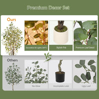Eucalyptus artificiel Garvee de 2,13 m avec 100 lumières LED, branches ajustables, pot en plastique blanc, décoration intérieure et extérieure