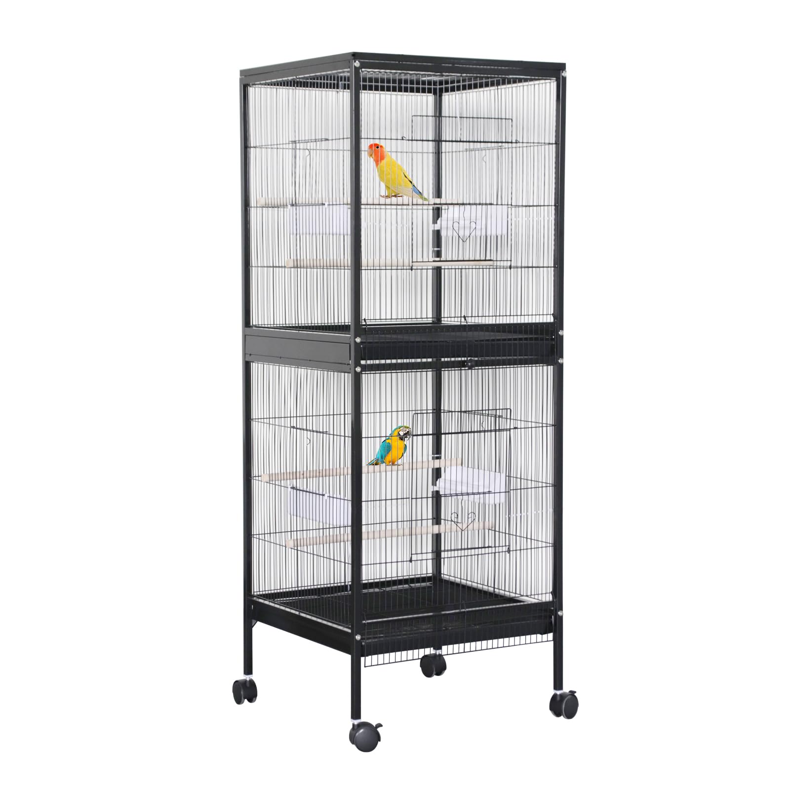 Cage à oiseaux Garvee 55" avec perchoirs en bois, métal, 4 portes, roulettes, pour oiseaux de petite et moyenne taille, usage domestique et vétérinaire, grande taille, noire