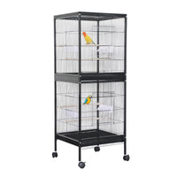 Cage à oiseaux Garvee 55" avec perchoirs en bois, métal, 4 portes, roulettes, pour oiseaux de petite et moyenne taille, usage domestique et vétérinaire, grande taille, noire