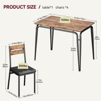 Ensemble table et chaises de salle à manger Garvee pour 4 personnes, carré, avec plateau en MDF, structure métallique robuste, gain de place, pour cuisine et salle à manger