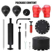Sac de frappe autoportant Garvee 3-en-1 avec 2 balles de vitesse, rotation à 360°, hauteur réglable pour l'entraînement de kickboxing, matériau PU, noir