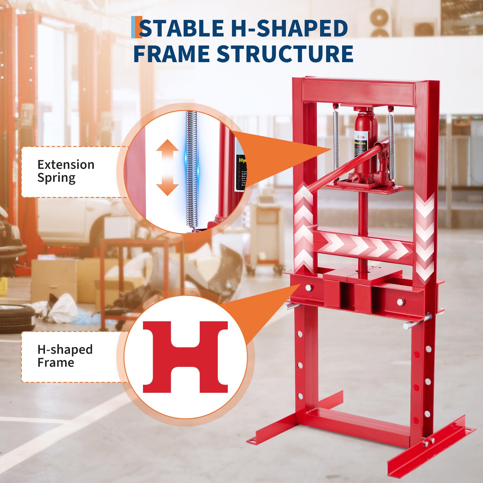 Garvee Presse hydraulique 6 t à cadre en H réglable, plaques doubles en acier résistant, pour atelier auto, rouge