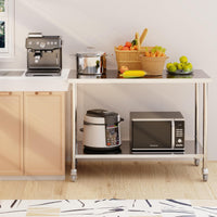 Garvee Table de travail en acier inoxydable, 152 x 61 x 89 cm, étagère réglable en hauteur, roulettes pivotantes à 360°, certifiée NSF